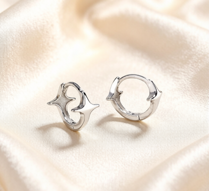 Modern Minimalist Sterling Silver Starburst Stud Earrings