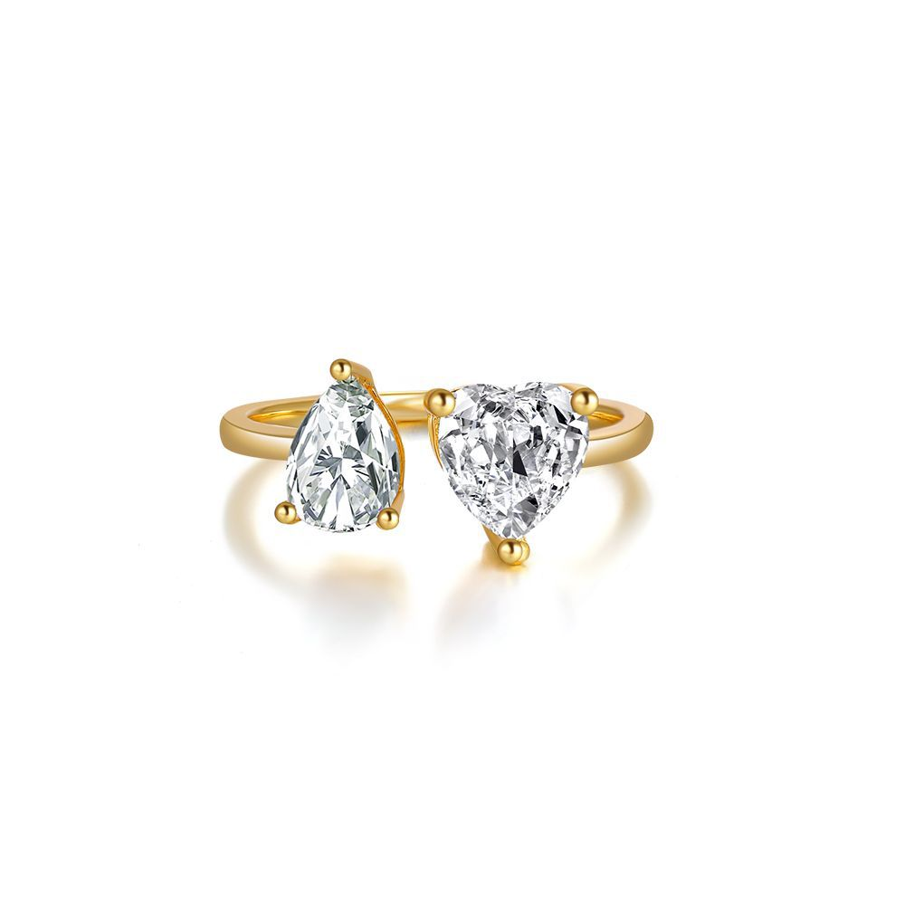 Gold Plated Pear and Heart Cut Toi et Moi Ring