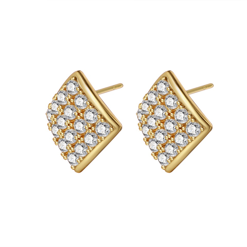 Gold Plated Square Zircon Pavé Stud Earrings 