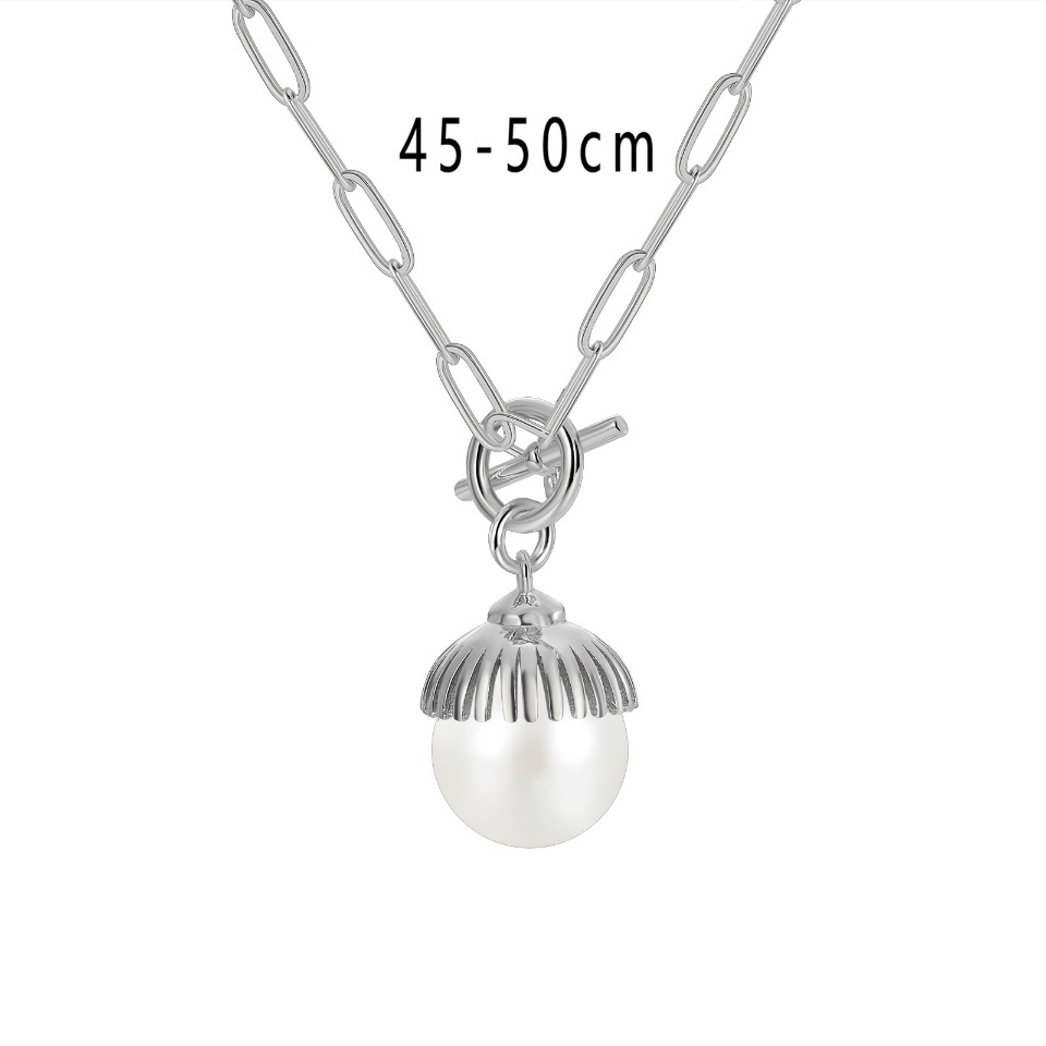 Gold-Plated Beaded Cap Pearl Pendant Necklace with Toggle Clasp