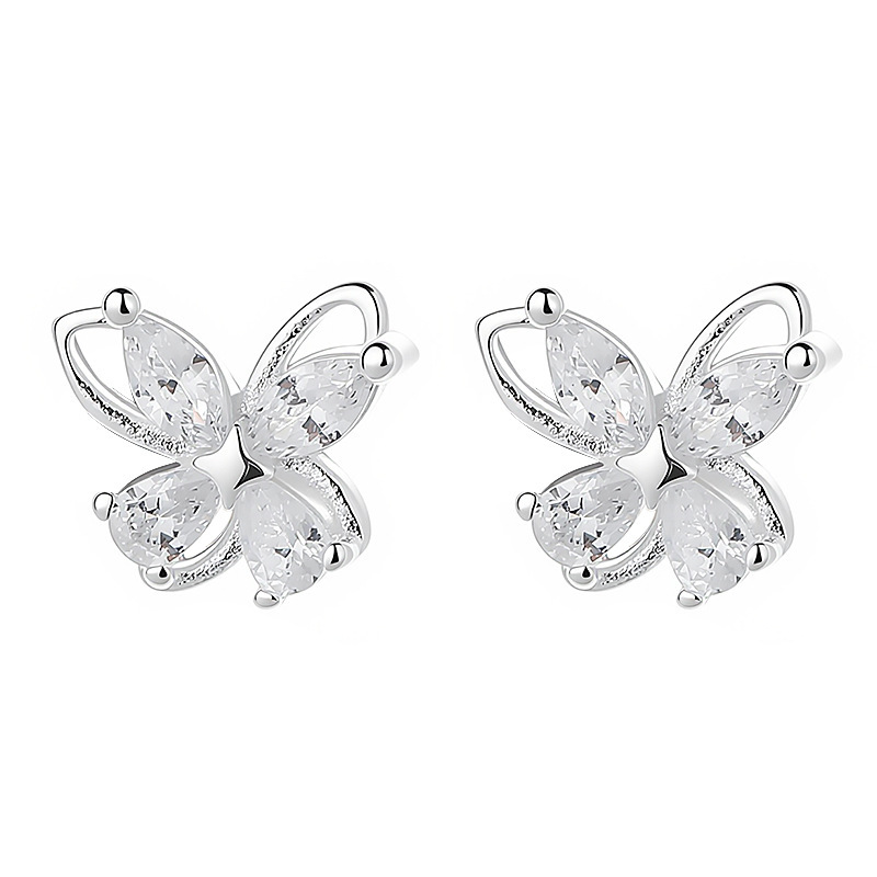 Sterling Silver Marquise Cut Cubic Zirconia Butterfly Stud Earrings