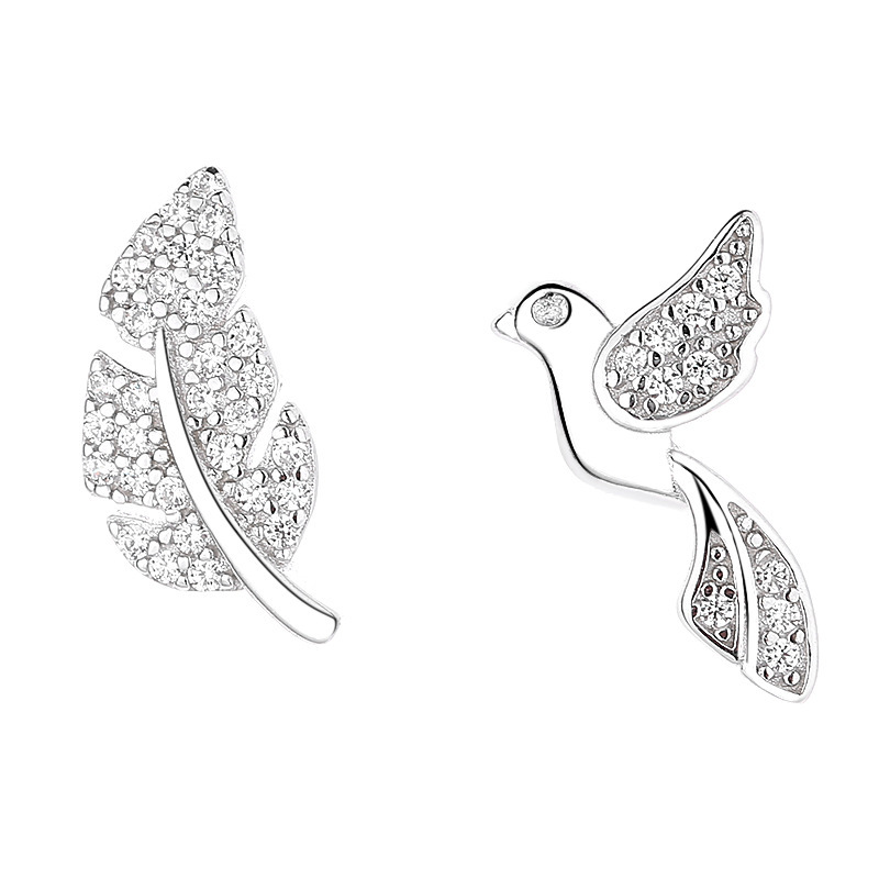 Dainty Bird and Leaf with Micro-Pavé Zirconia