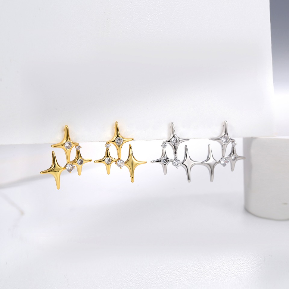 Silver Plated Star Cluster Stud Earrings