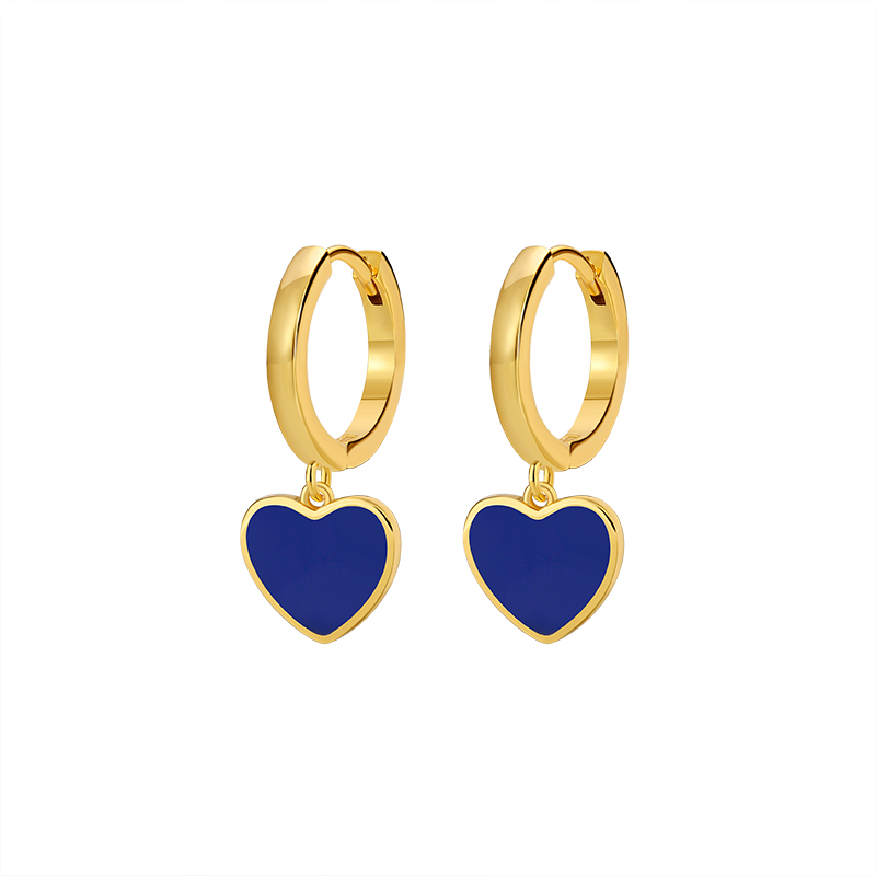 Gold-Tone Heart Drop Hoop Earrings with Blue Enamel Finish