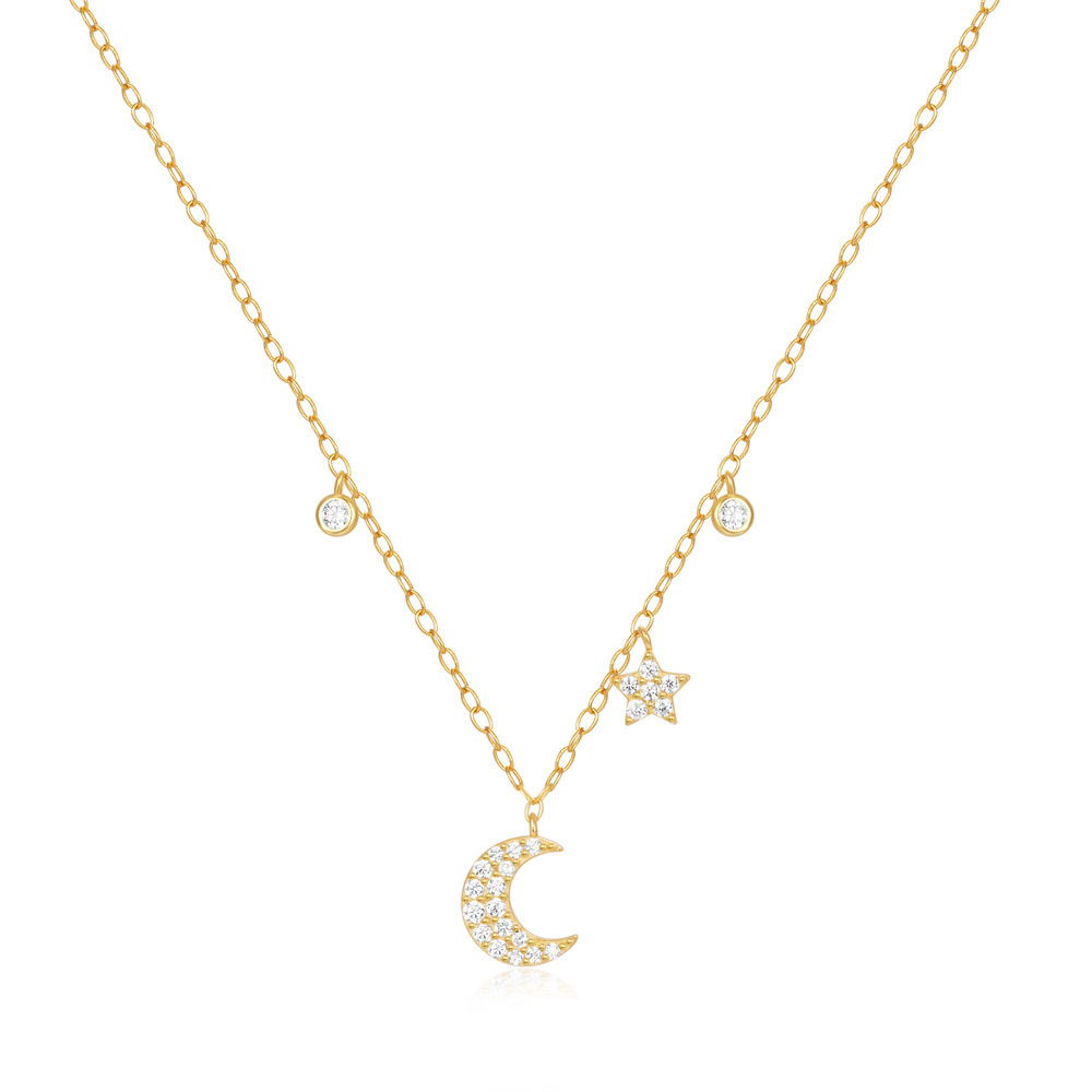 Celestial Dream Gold Plated Moon and Star Necklace 