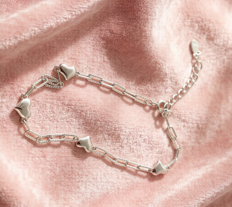 Copper Alloy Multi-Heart Link Chain Bracelet with Adjustable Extender