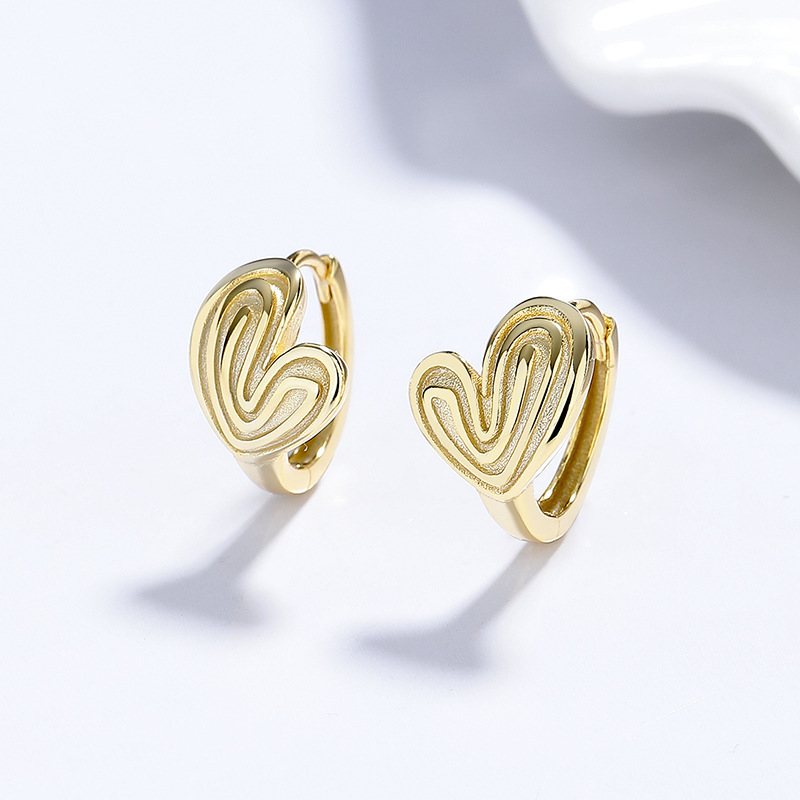 S925 Sterling Silver Textured Open Heart Huggie Hoop Earrings