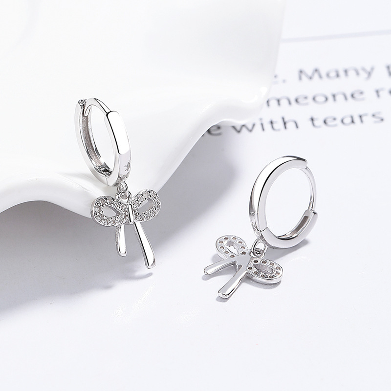 Elegant 925 Sterling Silver Bowknot Drop Earrings with Micro Pave Cubic Zirconia