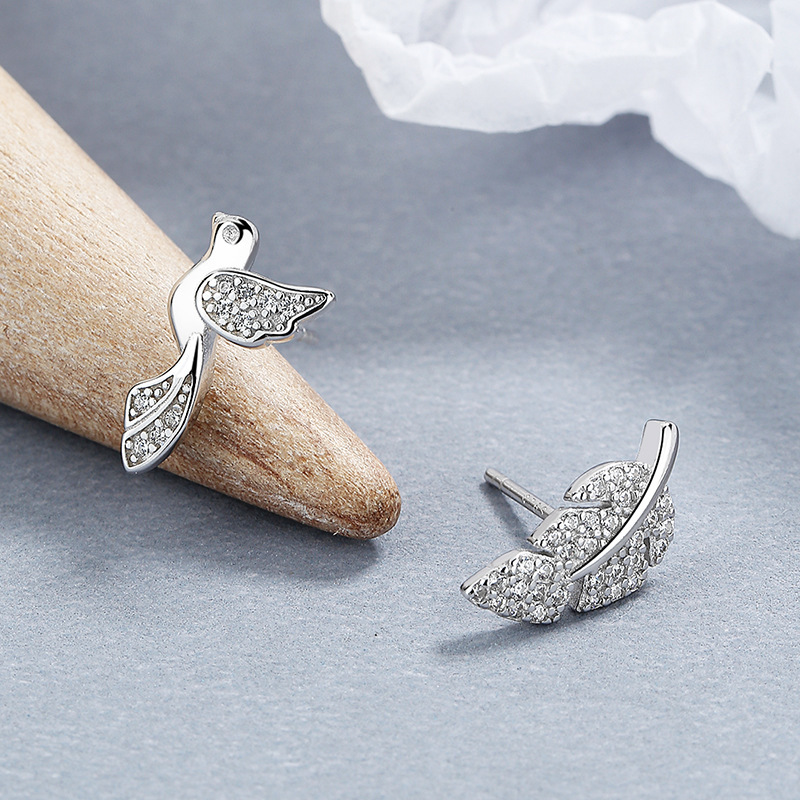 Dainty Bird and Leaf with Micro-Pavé Zirconia
