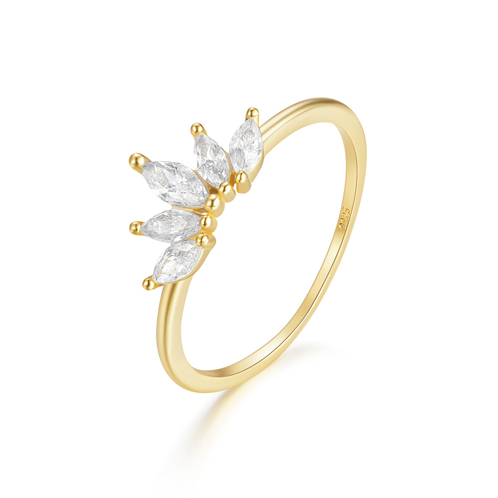 Gold Plated Marquise Cut Crown Cluster Ring