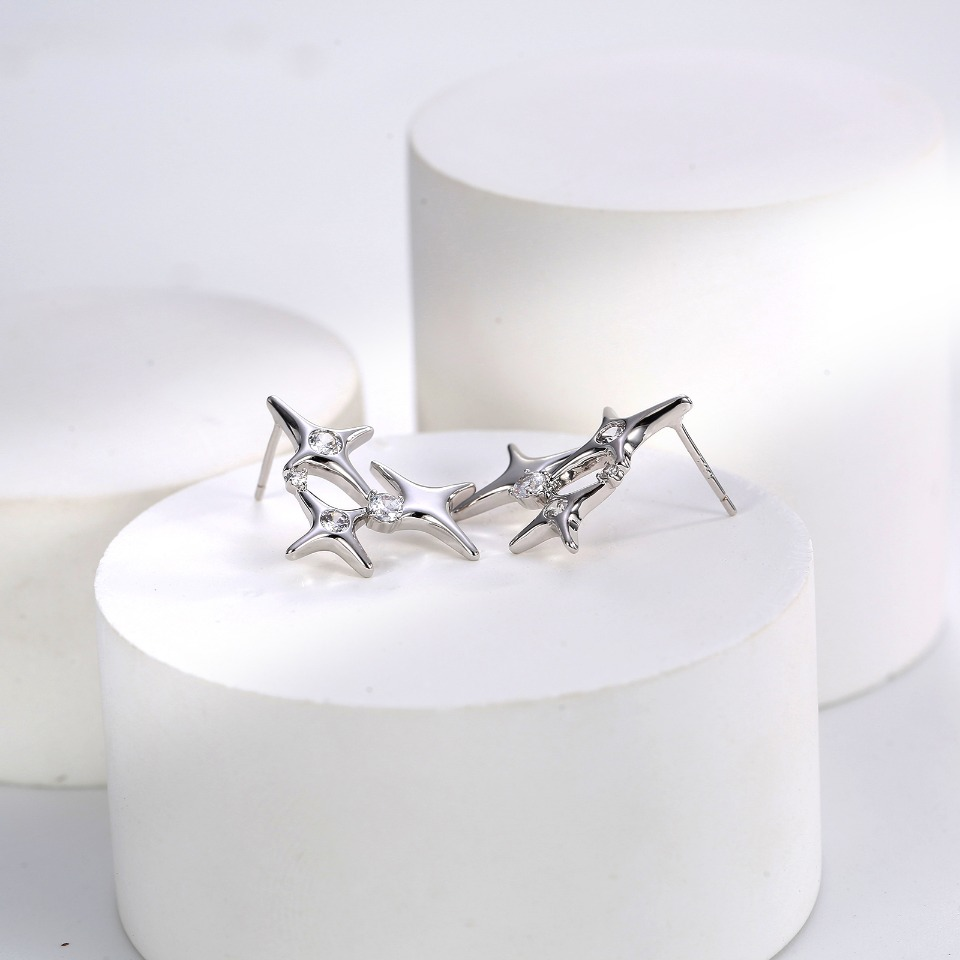 Silver Plated Star Cluster Stud Earrings