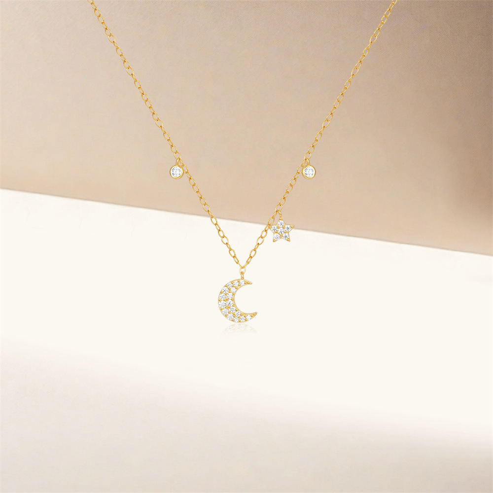 Celestial Dream Gold Plated Moon and Star Necklace 