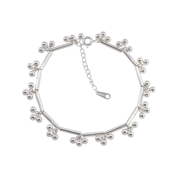 Copper Alloy Beaded Chain Bracelet with Dangling Cluster Charms and Adjustable Clasp