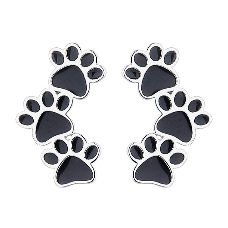 S925 Sterling Silver Enamel Pet Paw Print Half-Hoop Earrings