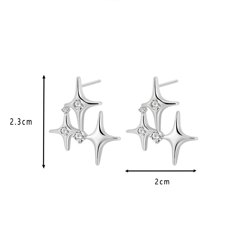 Silver Plated Star Cluster Stud Earrings