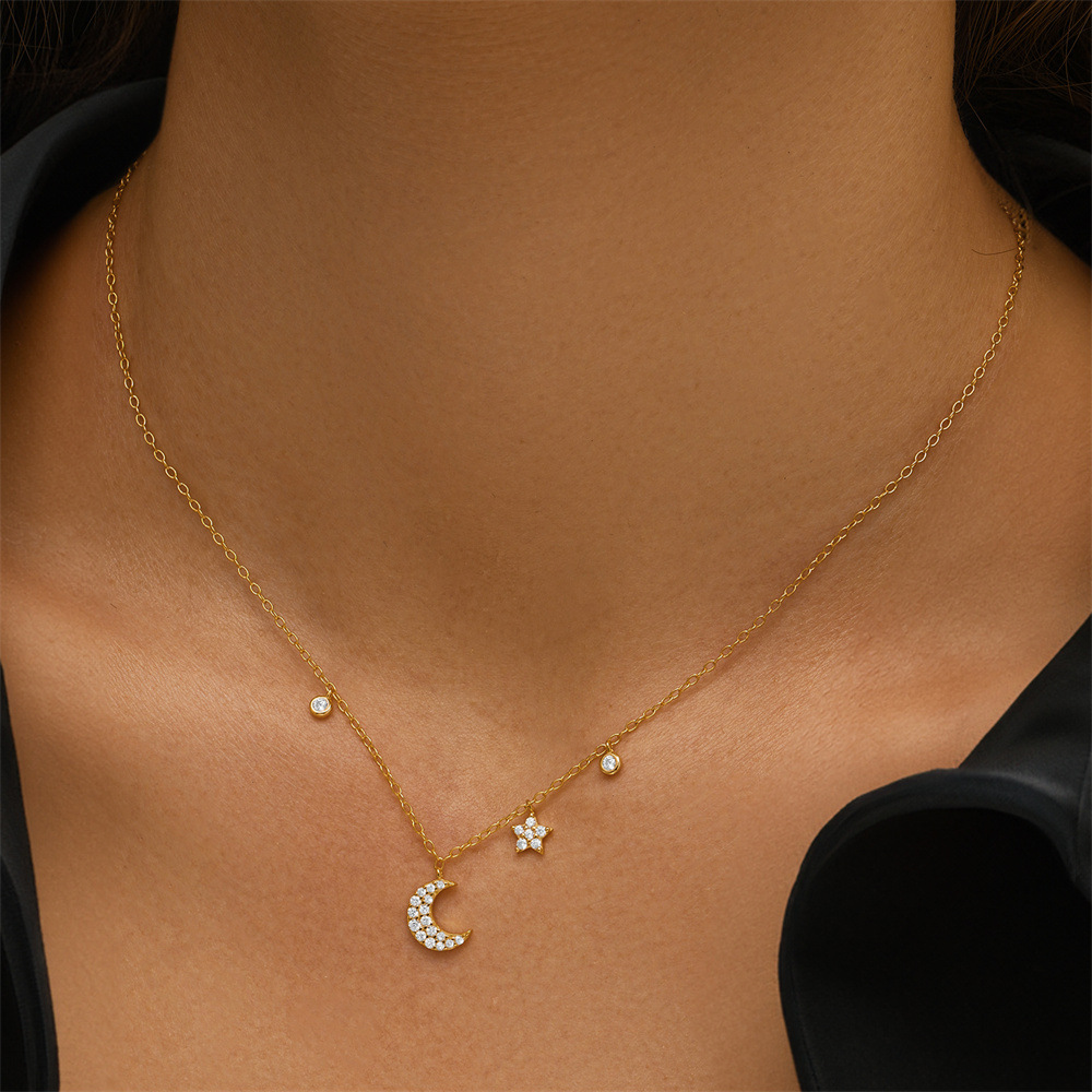 Celestial Dream Gold Plated Moon and Star Necklace 