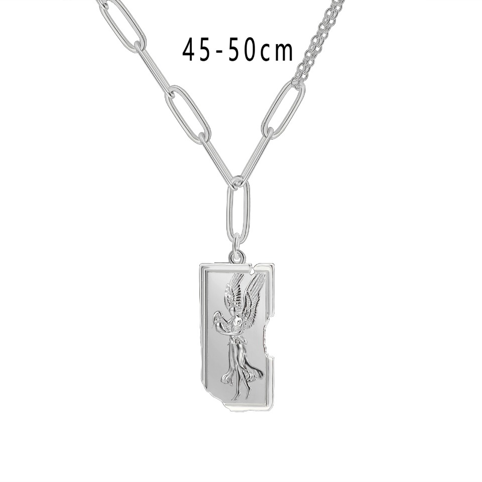 Gold-Plated Guardian Angel Pendant Necklace on Figaro Chain