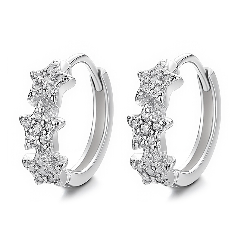 Sterling Silver Pavé Set Star Huggie Hoop Earrings