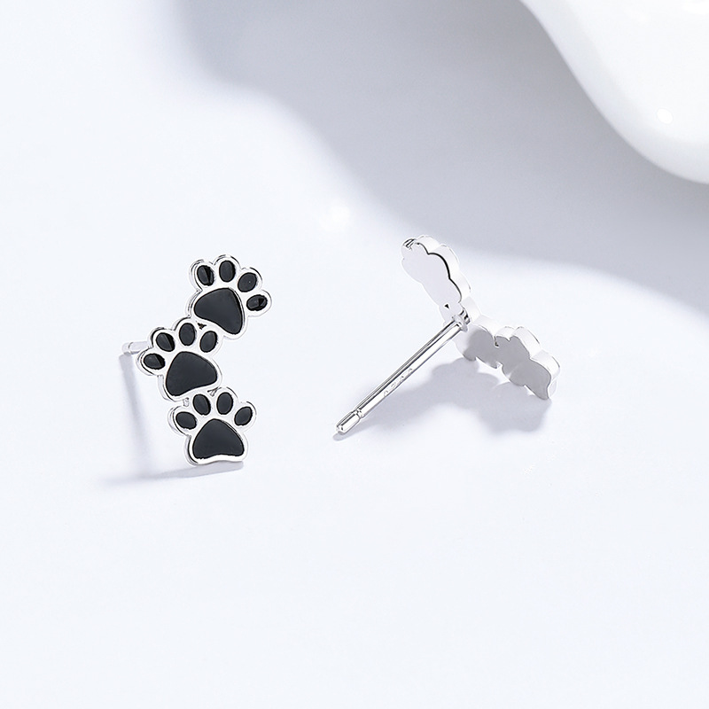 S925 Sterling Silver Enamel Pet Paw Print Half-Hoop Earrings