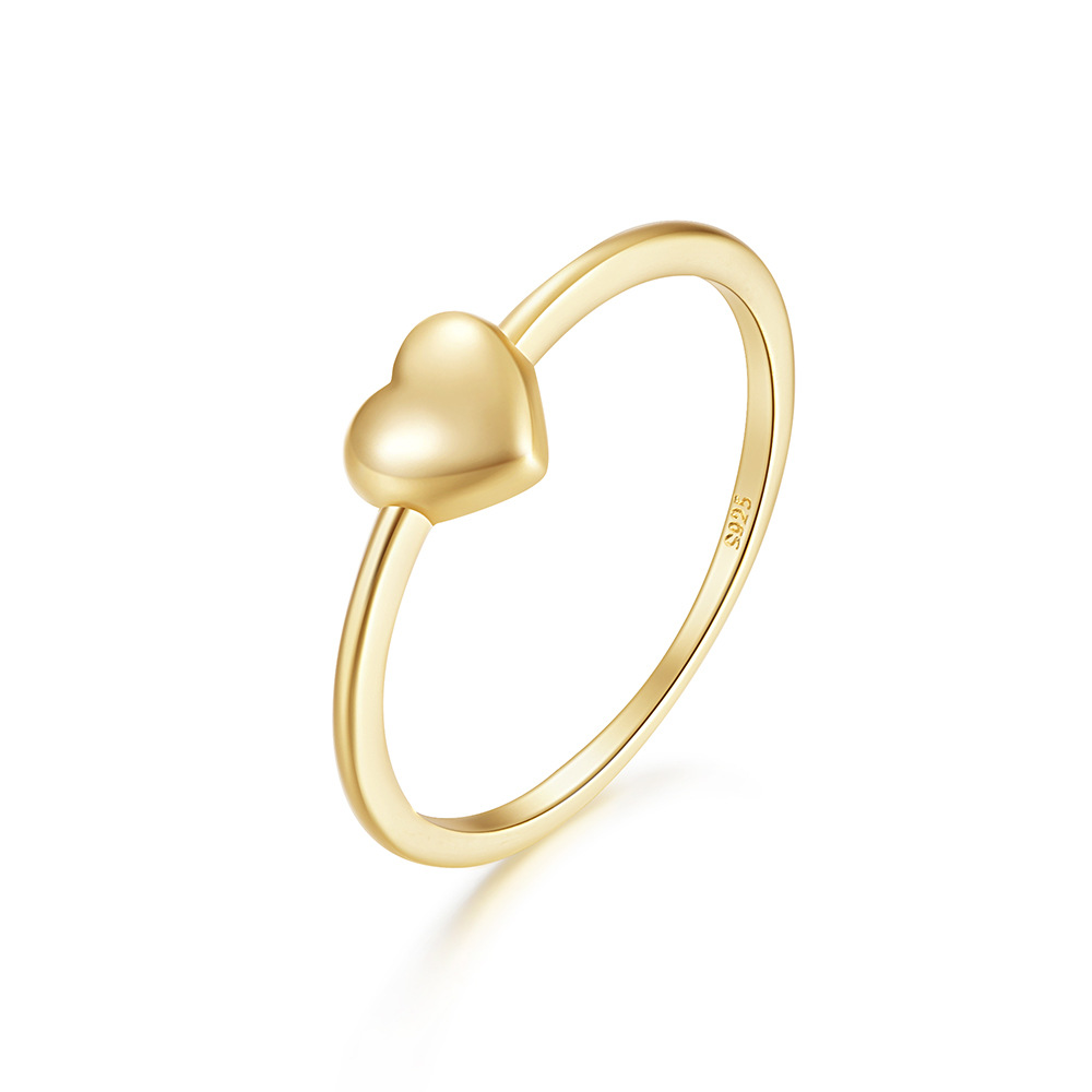 Gold Plated Solid Heart S925 Sterling Silver Ring