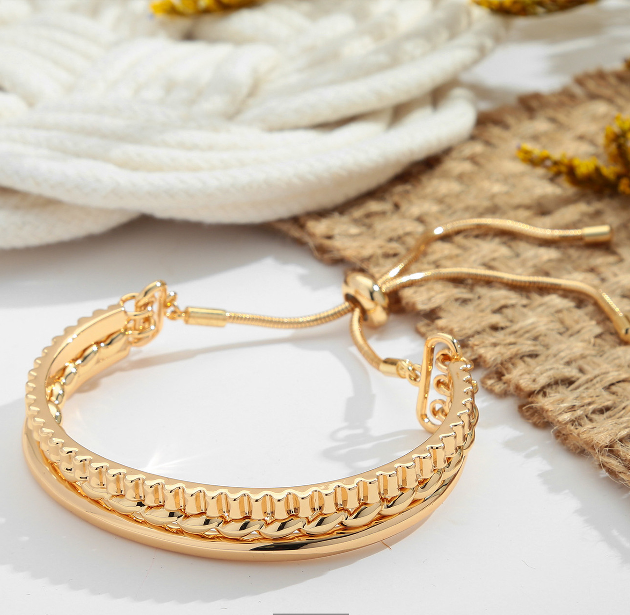  Adjustable Multi-Layer Stackable Bracelets with Textured Rope & Smooth Finishes