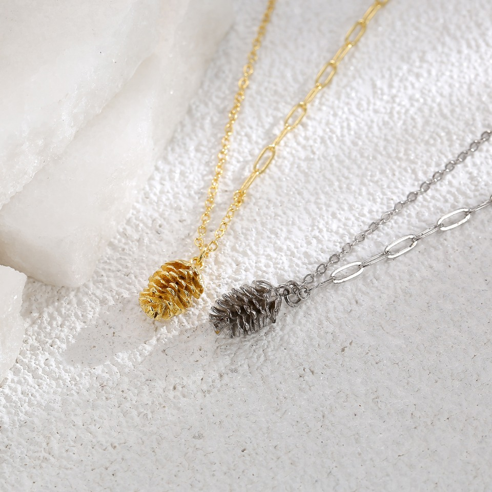 Nature-Inspired Pinecone Pendant Necklace in Gold