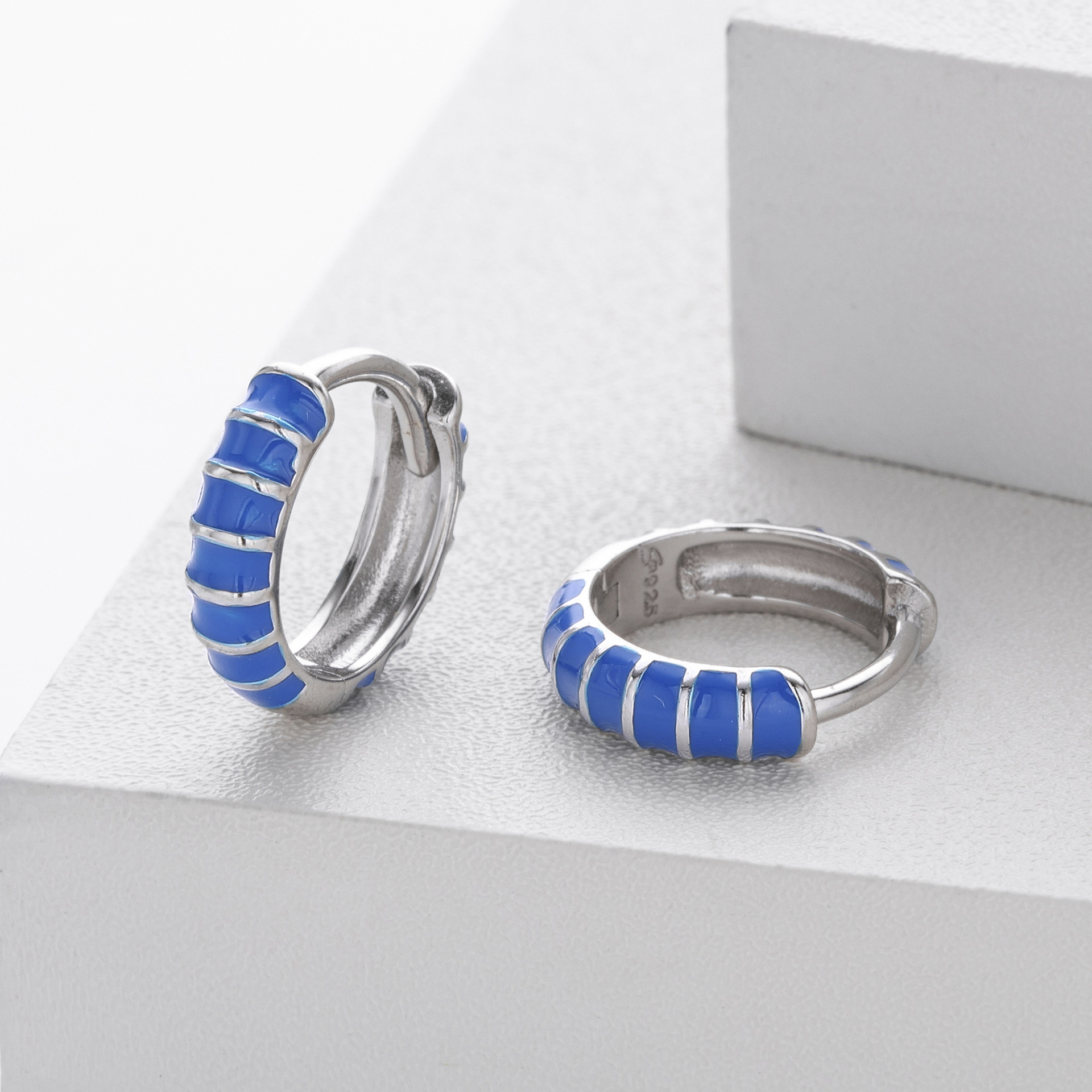 925 Sterling Silver Red Striped Huggie Hoop Earrings - Minimalist Enamel Small Hoop Earrings for Women