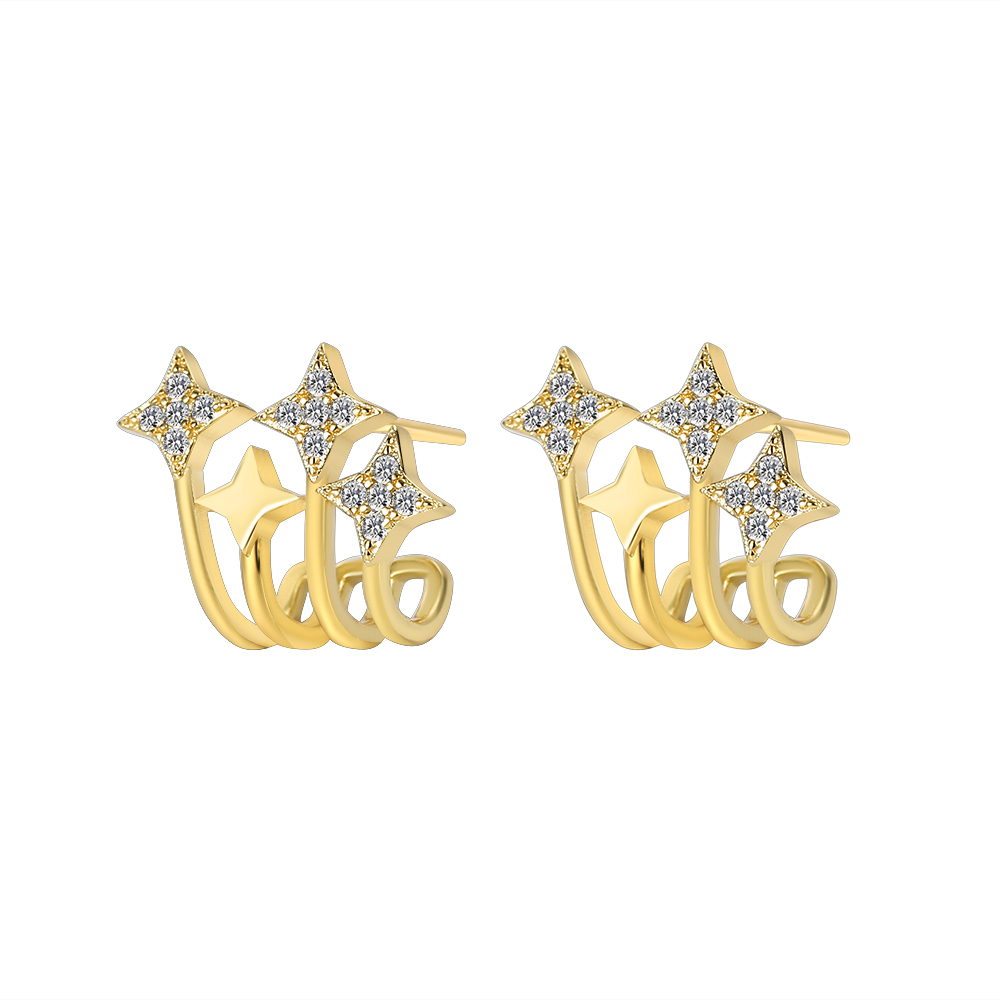 Gold Plated Star & Curved Line Stud Earrings