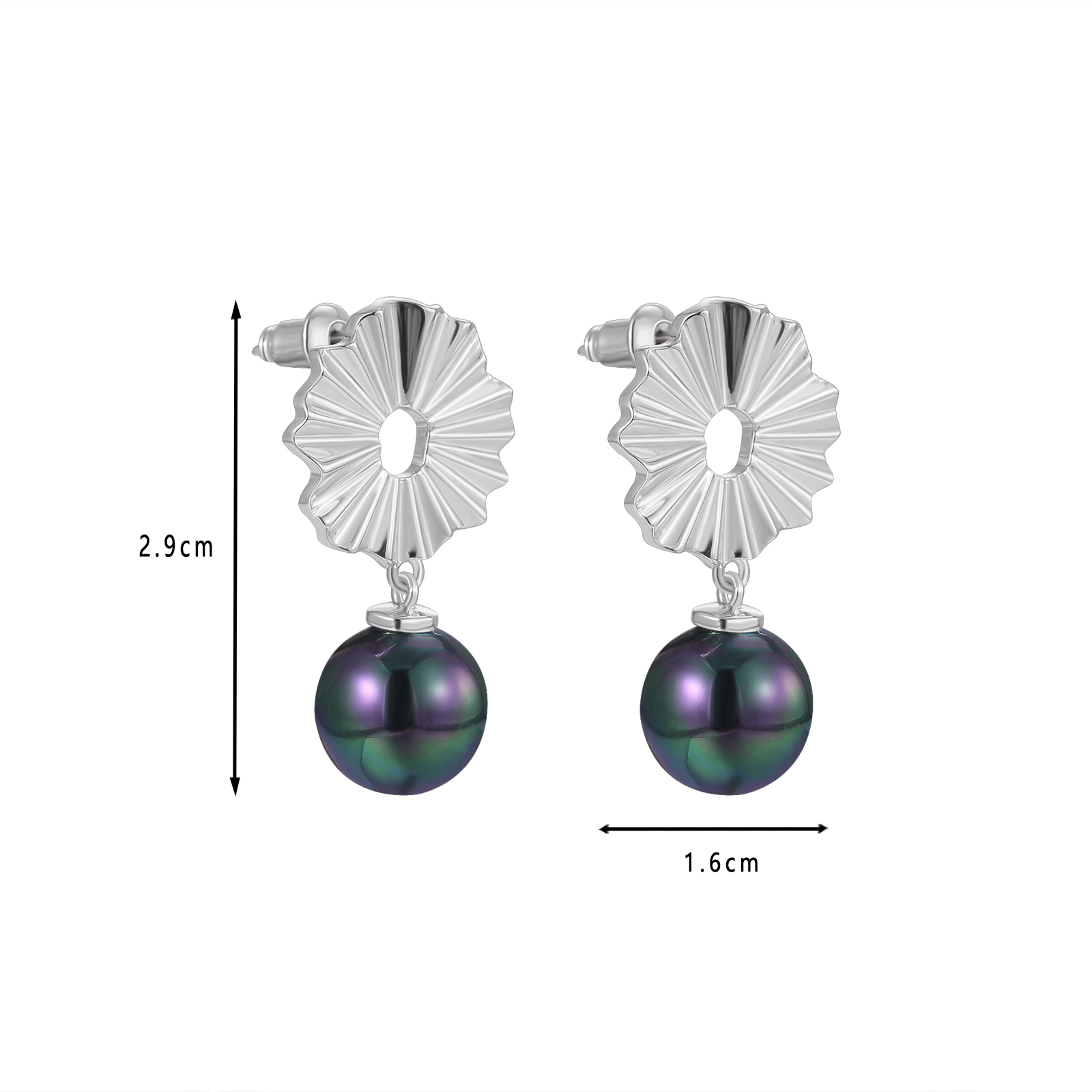 Gold - Toned Fan - Shaped Stud Earrings with Pearl Drop