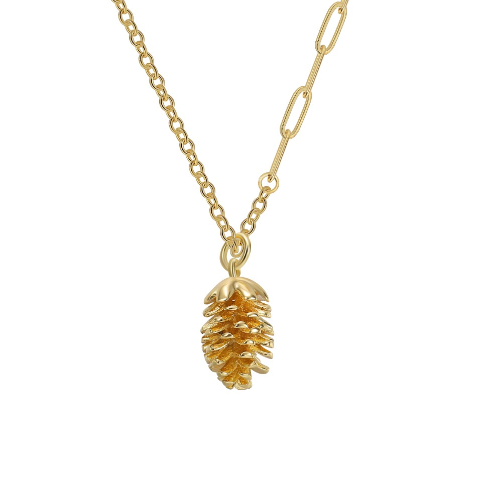Nature-Inspired Pinecone Pendant Necklace in Gold