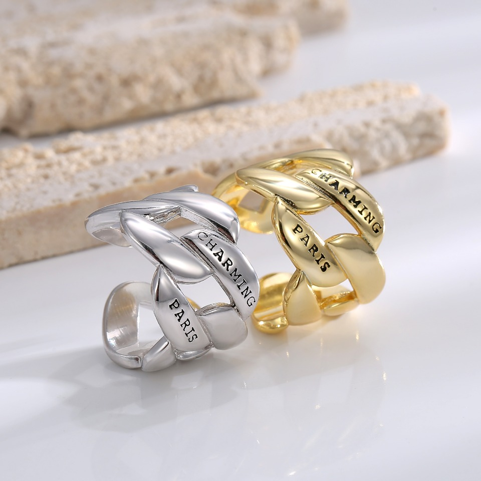 Toned Open - Style Twisted Ring with “CHARMING PARIS” Engraving