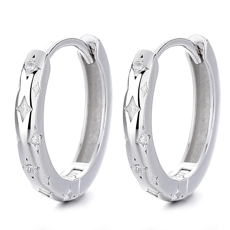 Sterling Silver Twisted Diamond-Cut Huggie Hoop Earrings with Cubic Zirconia Accents