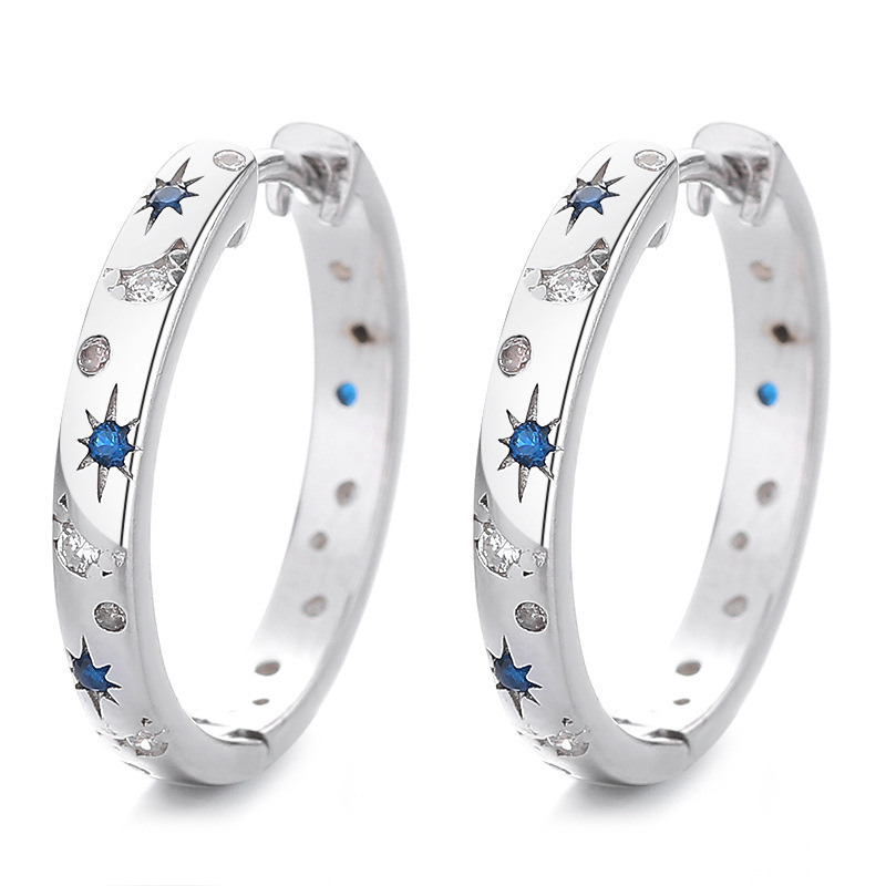 Starry Sky Hoop Earrings with Blue & Clear Crystal Accents