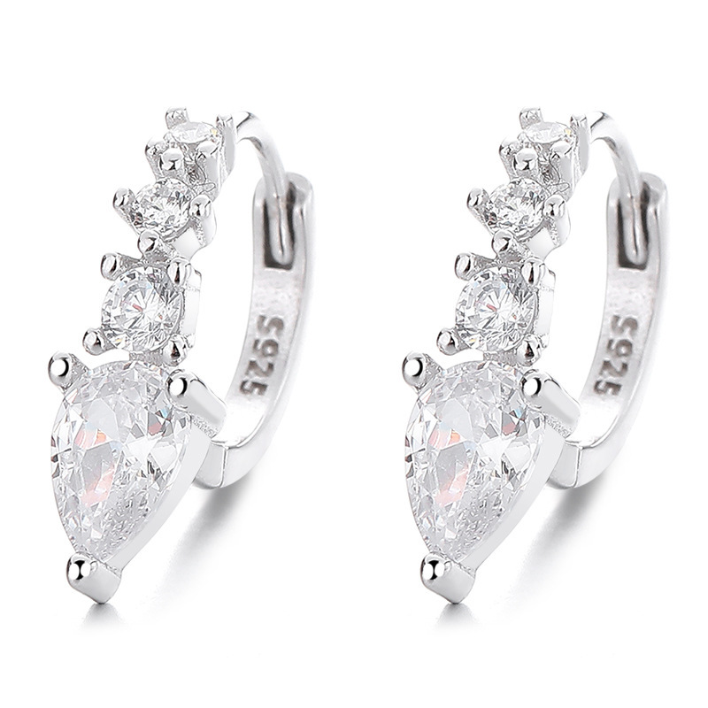 Elegant S925 Sterling Silver Graduated Cubic Zirconia Huggie Hoop Earrings