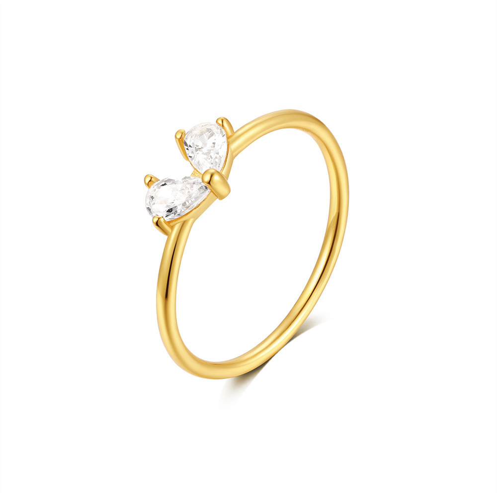 Gold Plated Pear Cut Cubic Zirconia Open Chevron Ring