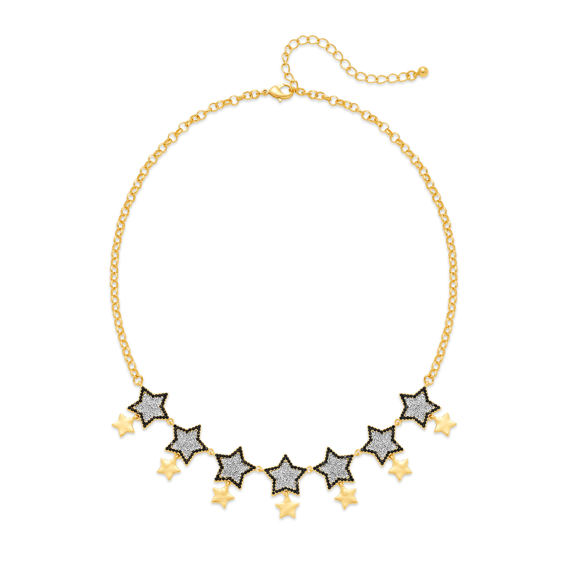 Trendy Gold-Plated Brass Double-Layer Star Necklace with Pave Setting