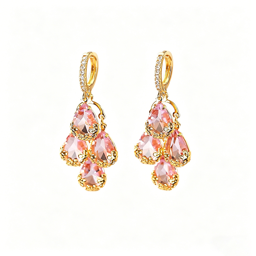 Elegant Pink Teardrop Earrings with Cubic Zirconia