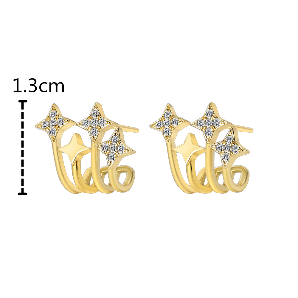 Gold Plated Star & Curved Line Stud Earrings