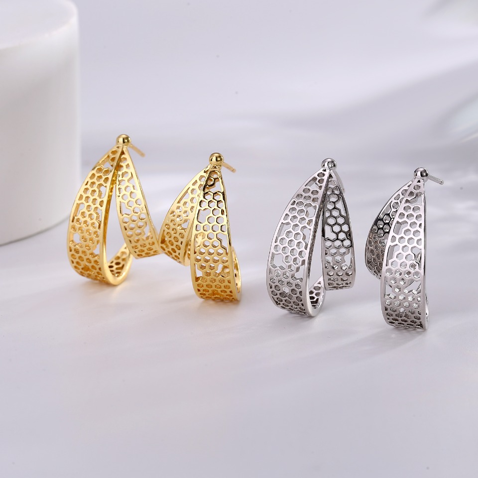 Gold-Tone Hollow Teardrop Hoop Earrings with Perforated Detailing