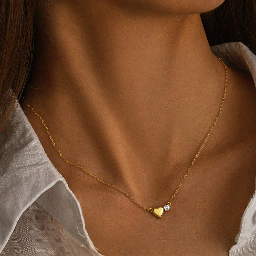 Minimalist Gold Plated Heart and Cubic Zirconia Necklace
