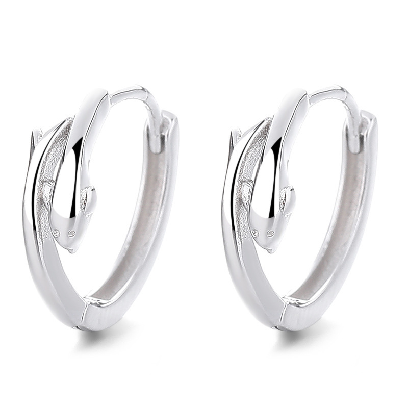 Elegant Sterling Silver Dolphin Hoop Earrings with Sparkling Zirconia Details