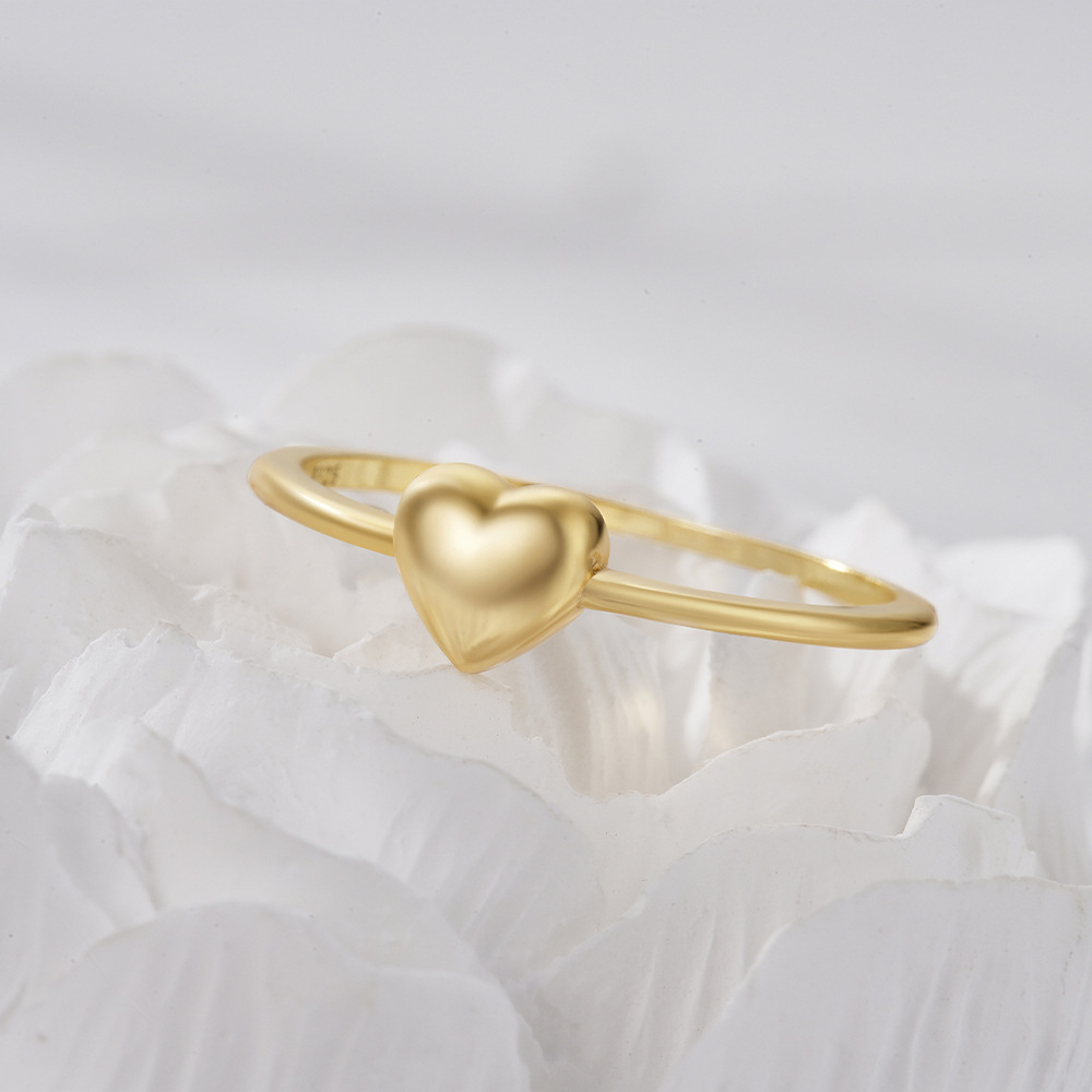 Gold Plated Solid Heart S925 Sterling Silver Ring
