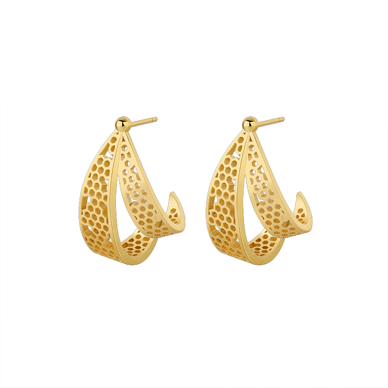 Gold-Tone Hollow Teardrop Hoop Earrings with Perforated Detailing