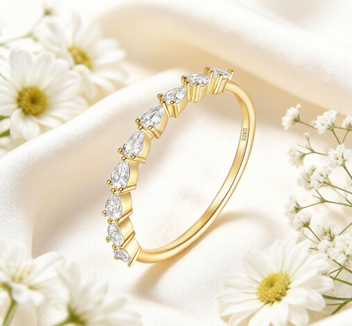 Gold Plated Seven-Stone Marquise Cut Eternity Band Ring