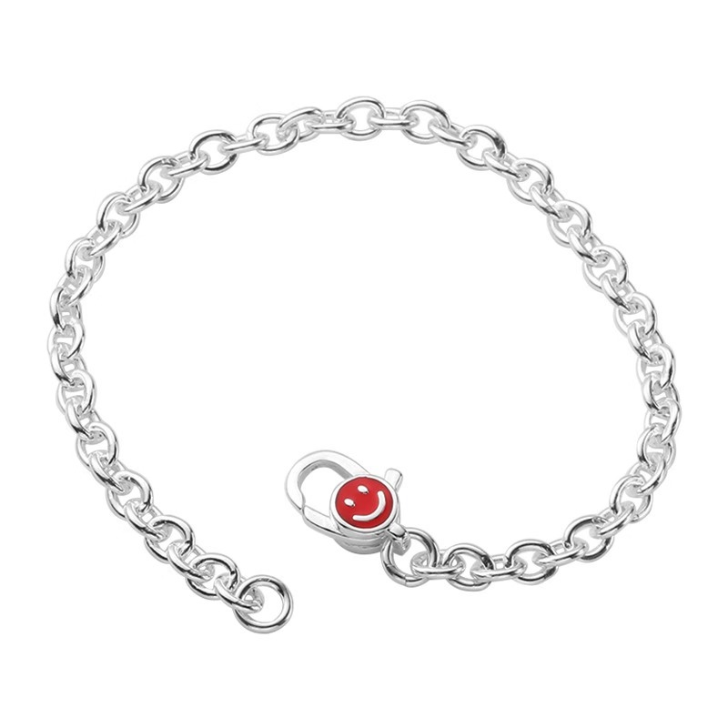 Copper Alloy Smiley Face Curb Chain Bracelet in Silver Tone