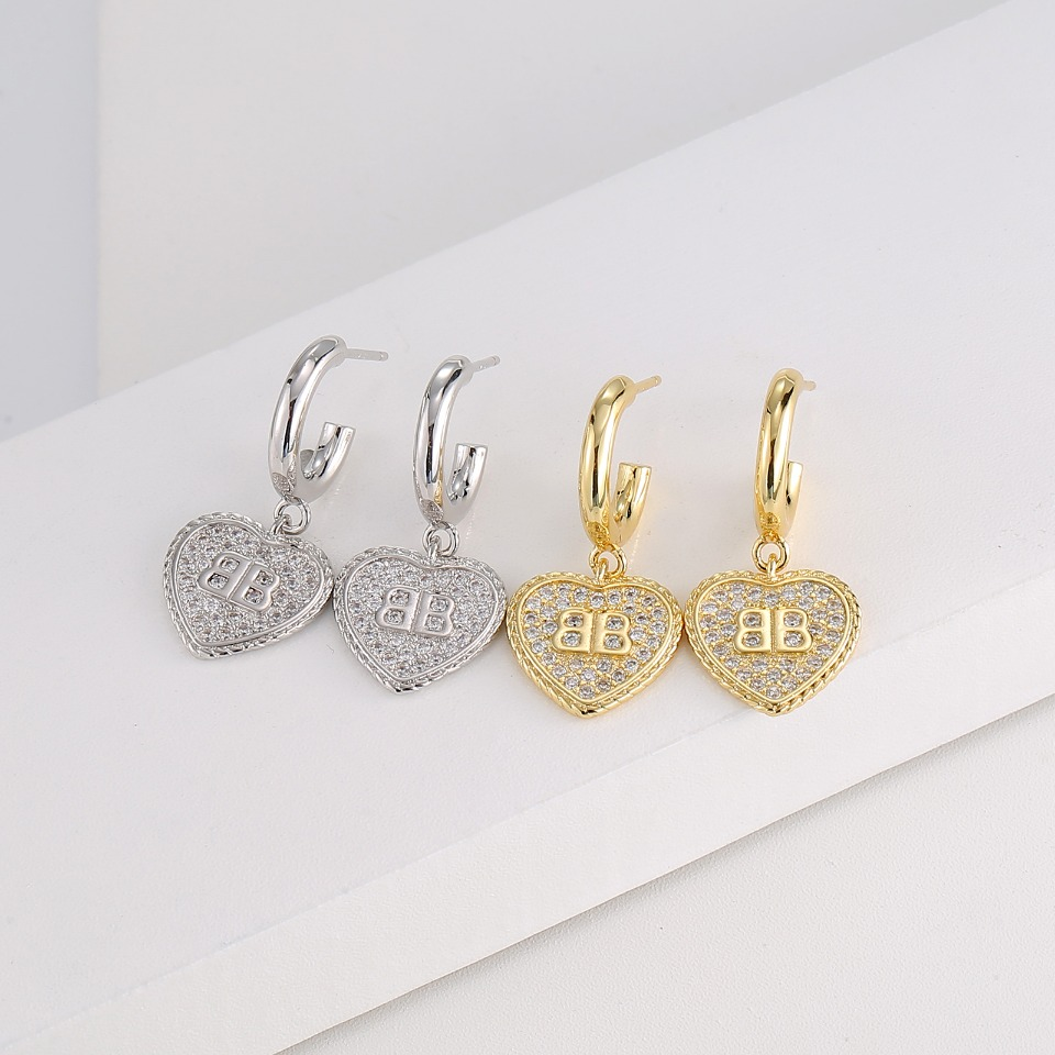 Gold - Toned Huggie Hoop Earrings with Heart - Shaped Pave Crystal Drop