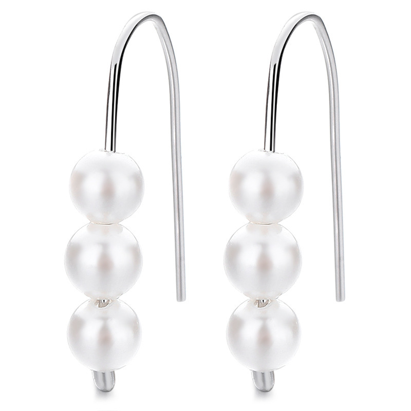 Elegant 925 Sterling Silver Triple Pearl Drop Earrings