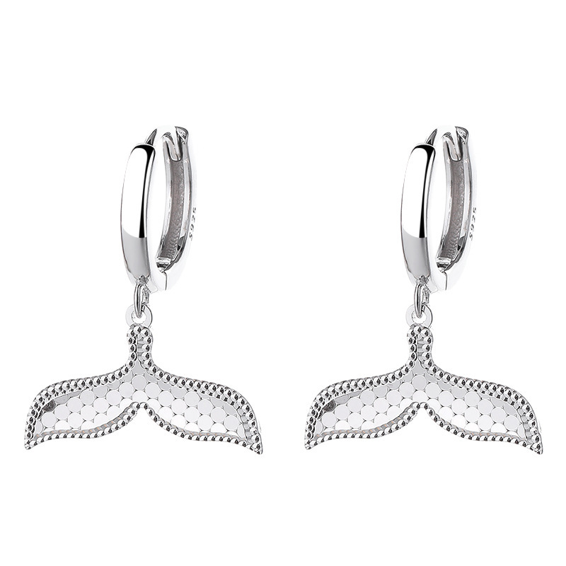 Exquisite Sterling Silver Mermaid Tail Huggie Hoop Earrings with Pave Details