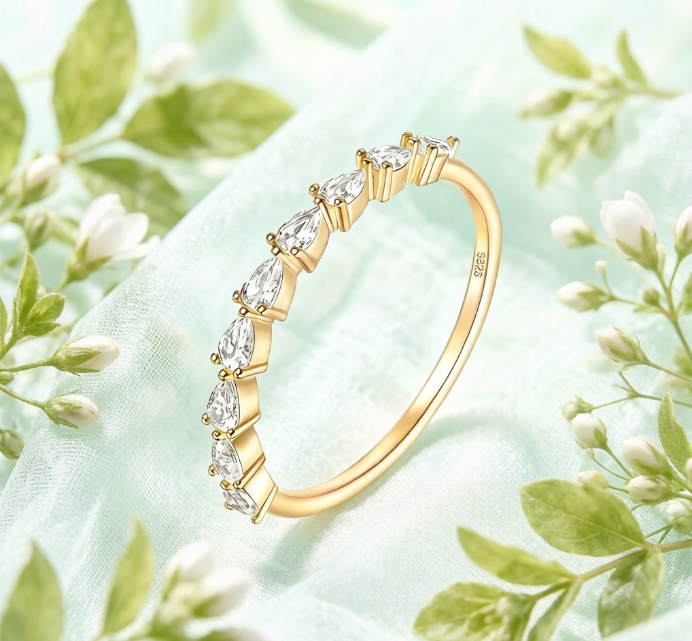 Gold Plated Seven-Stone Marquise Cut Eternity Band Ring