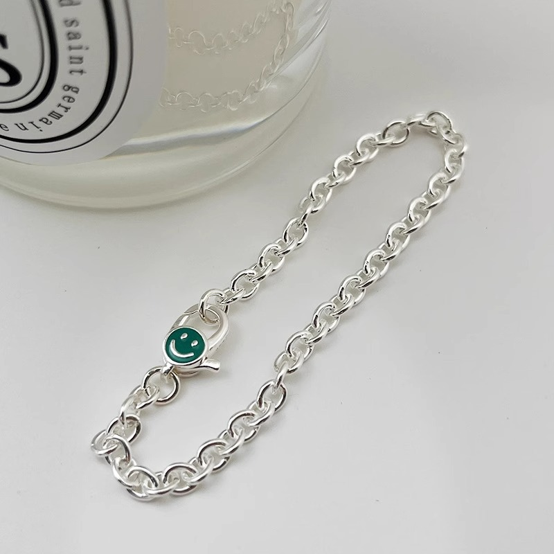Copper Alloy Smiley Face Curb Chain Bracelet in Silver Tone